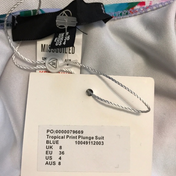 NWT Missguided Tropical Print Plunge Swimsuit-Blue - Picture 4 of 6